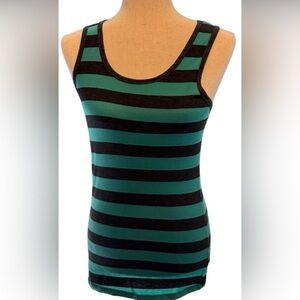 Women’s Rue-21 Cotton & Spandex Tank Top, Green & Black Striped
